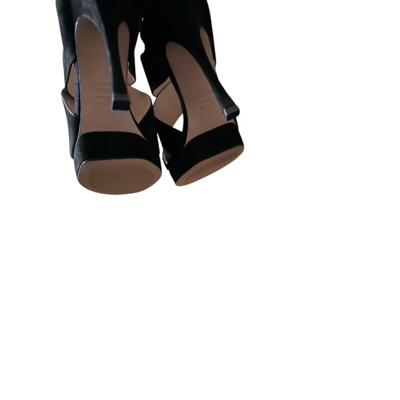 Stuart Weitzman Black Suede Platform Heels Gold Buckle NIB 9 - Picture 6 of 14